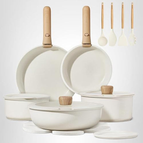 CAROTE dishwasher-safe and fridge-safe cookware simplifies post-cook storage.