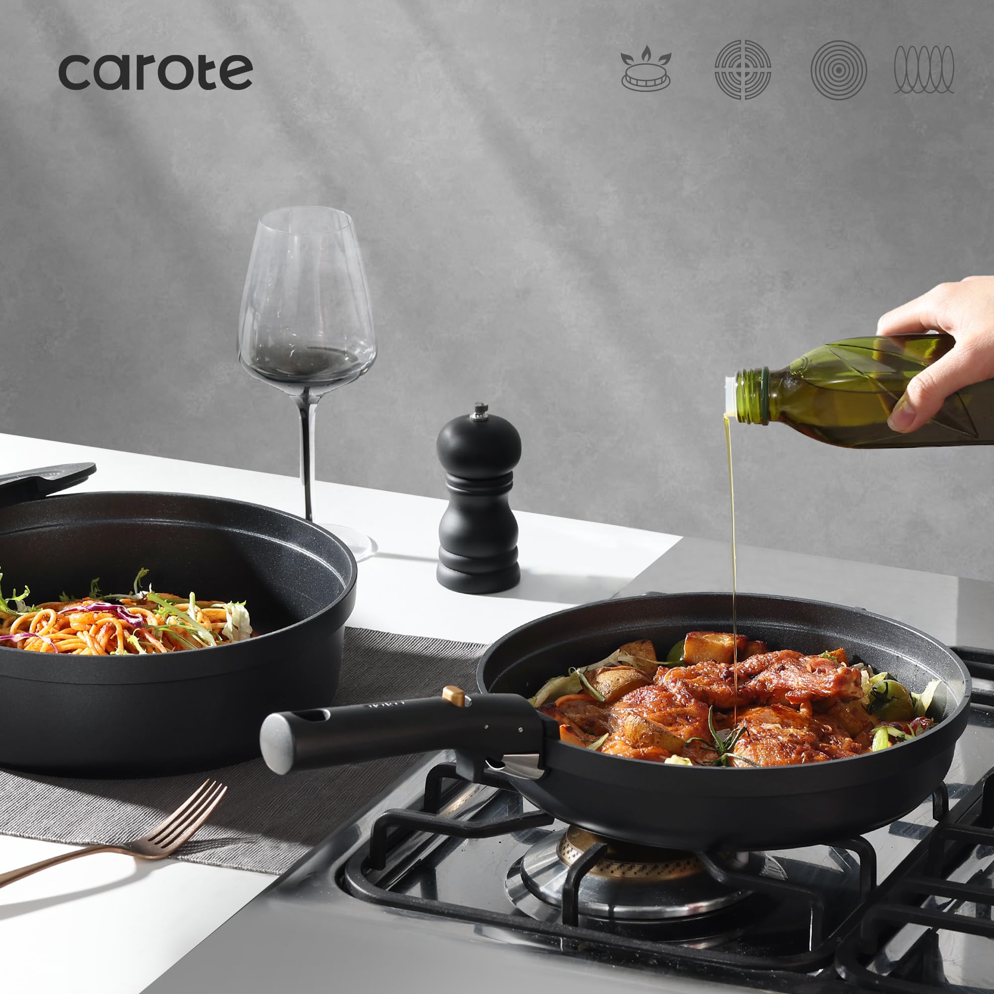 CAROTE dishwasher-safe bottom helps resist residue for easier cleaning.