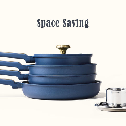 CAROTE dishwasher-safe symbol on blue pan for quick cleanup
