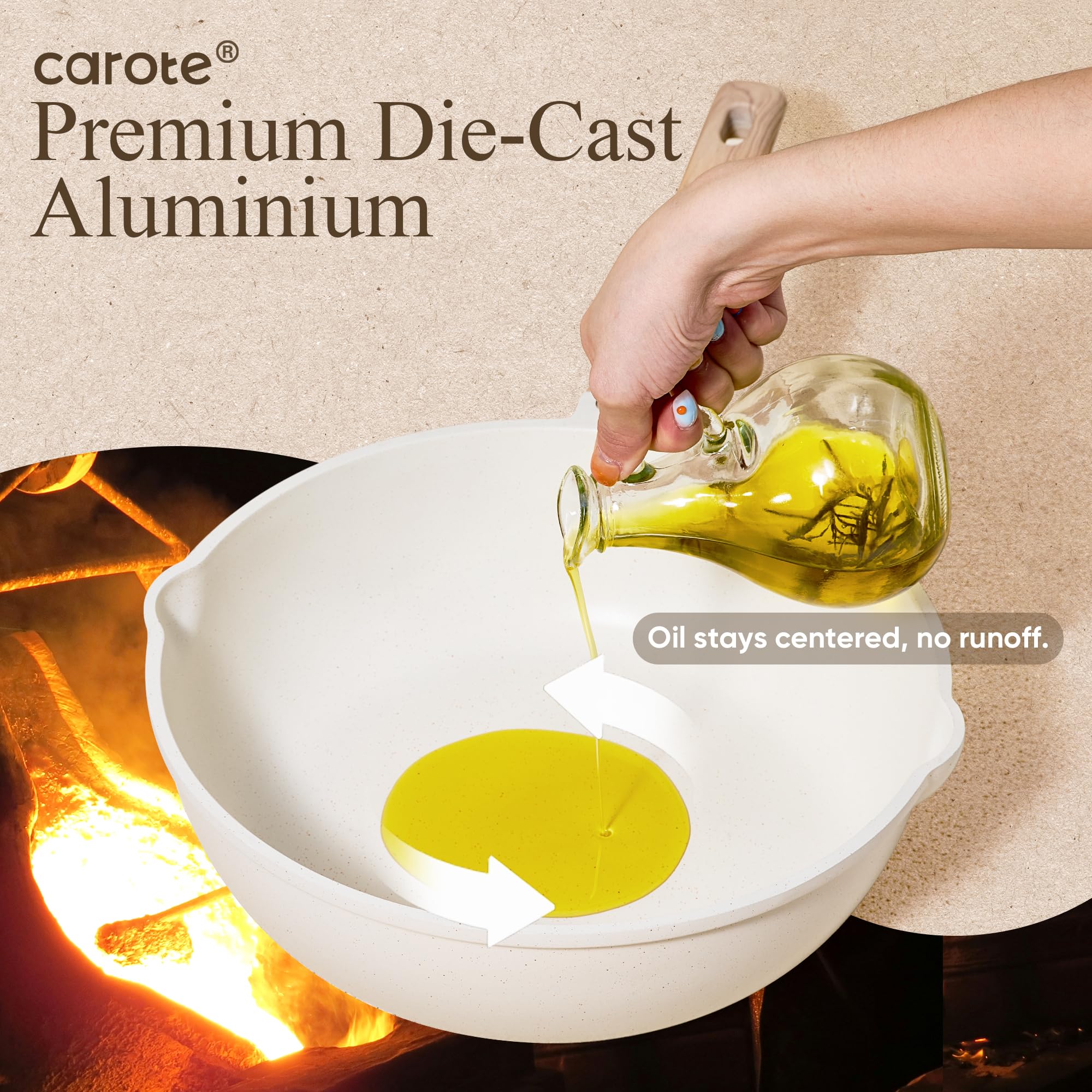 CAROTE easy-clean surface supports quick wipe-down after cooking