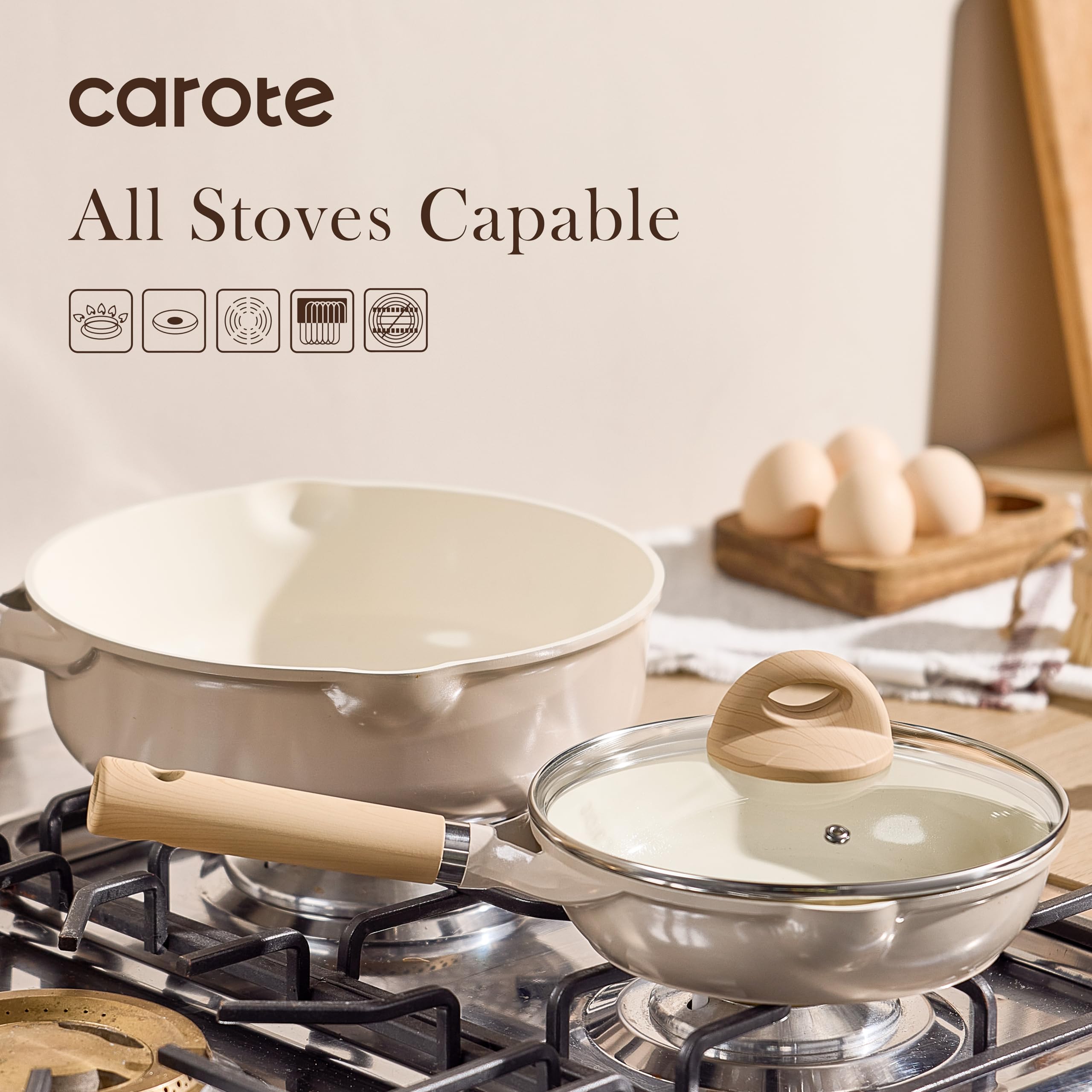 CAROTE easy-clean surface after quick wipe on frying pan