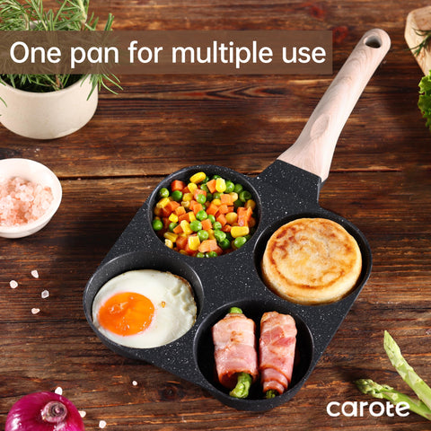 CAROTE egg pan die-cast construction with 5mm coating for durability.