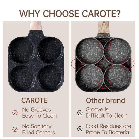 CAROTE egg pan compatible with induction and gas stoves.