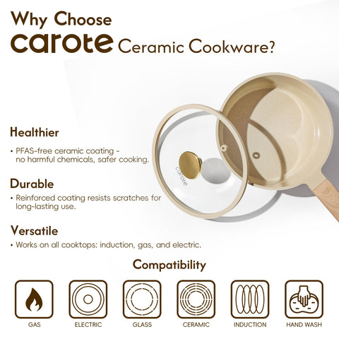 CAROTE enlarged stainless steel base provides even heat distribution.