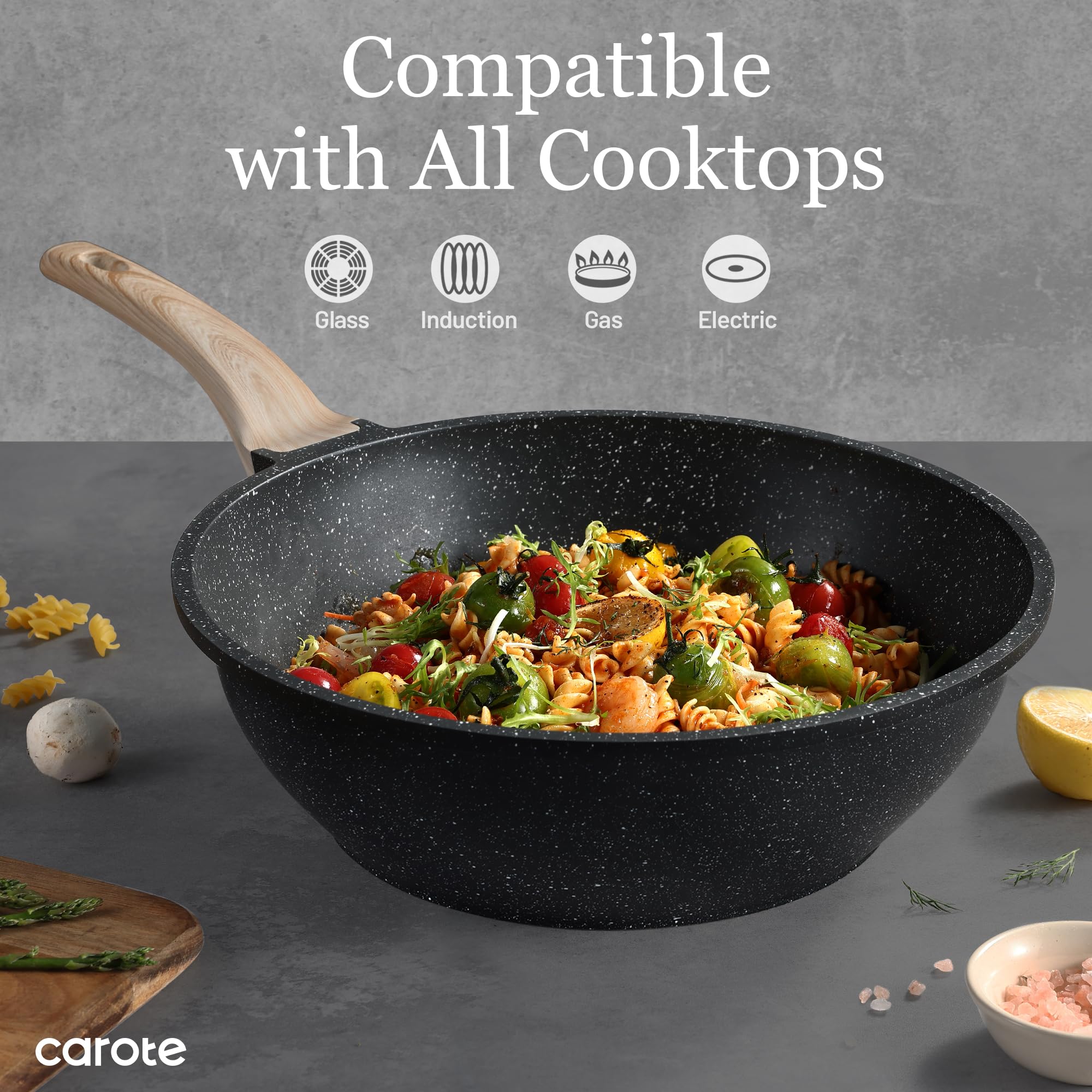 CAROTE glass lid lets you monitor progress while sealing flavors.