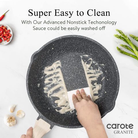 CAROTE ergonomic wooden handle stays cool during cooking