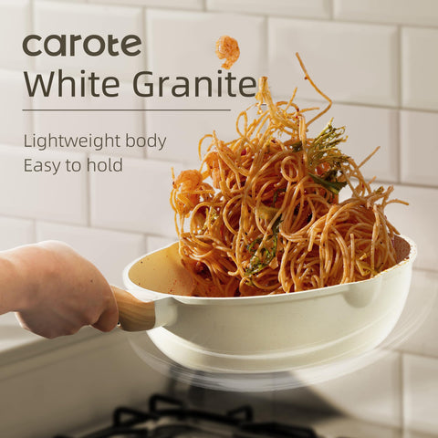 CAROTE fry pans angled display demonstrating quick preheat and versatile searing