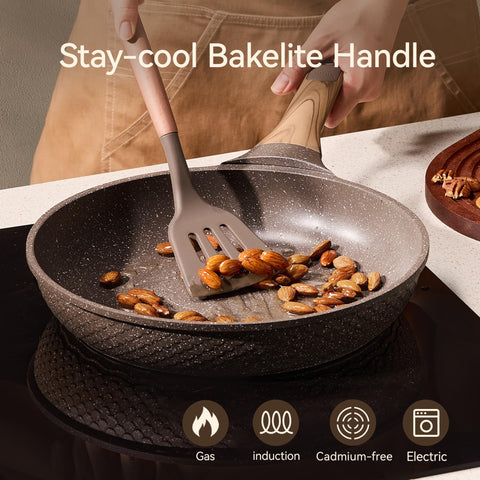 CAROTE granite-coated skillet close-up showing durable non-stick surface.