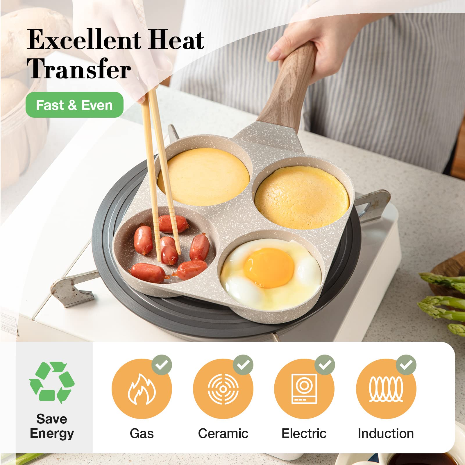 CAROTE granite nonstick 4-cup pan offering durable release and easy cleanup