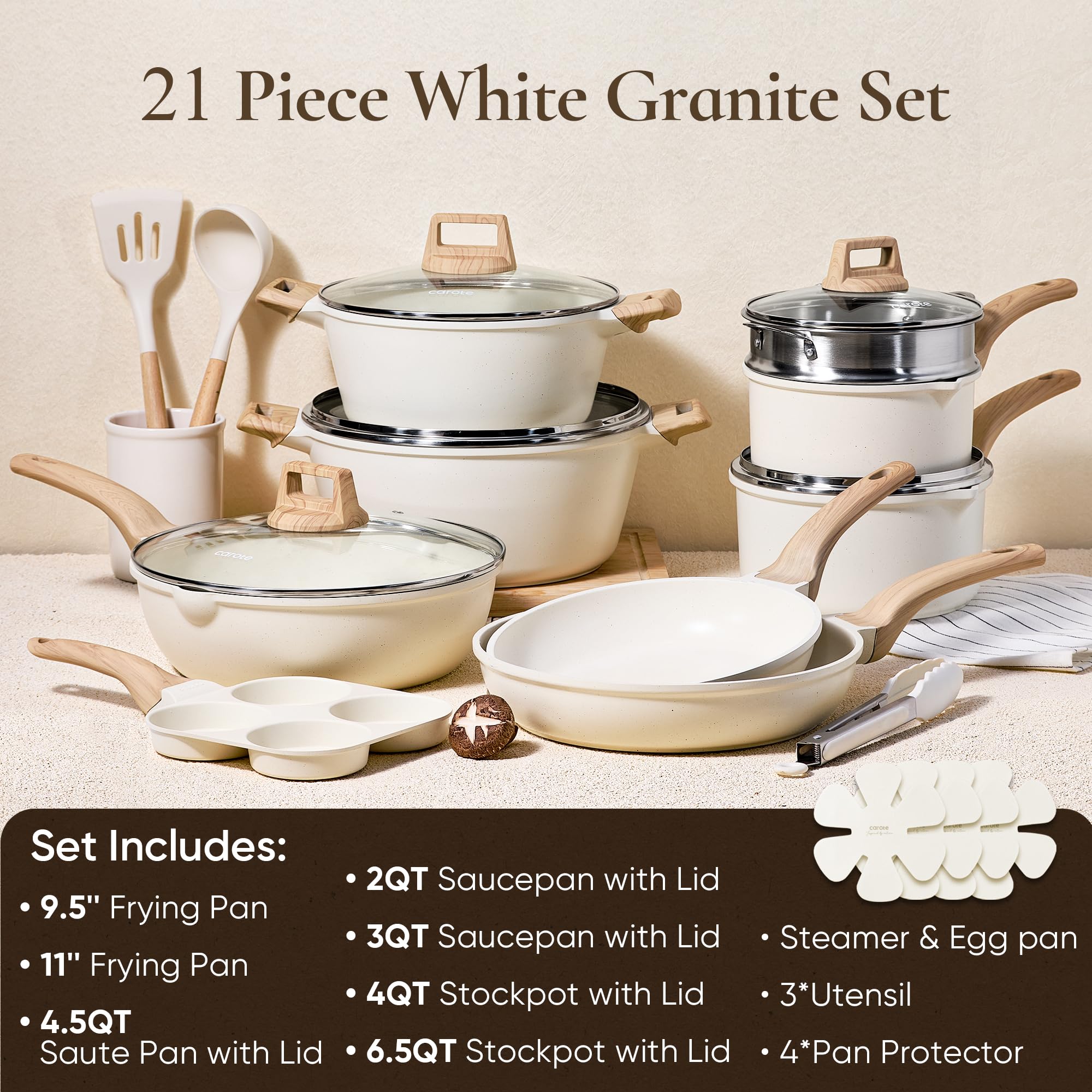 CAROTE granite nonstick coating closeup highlighting easy release and simple cleanup