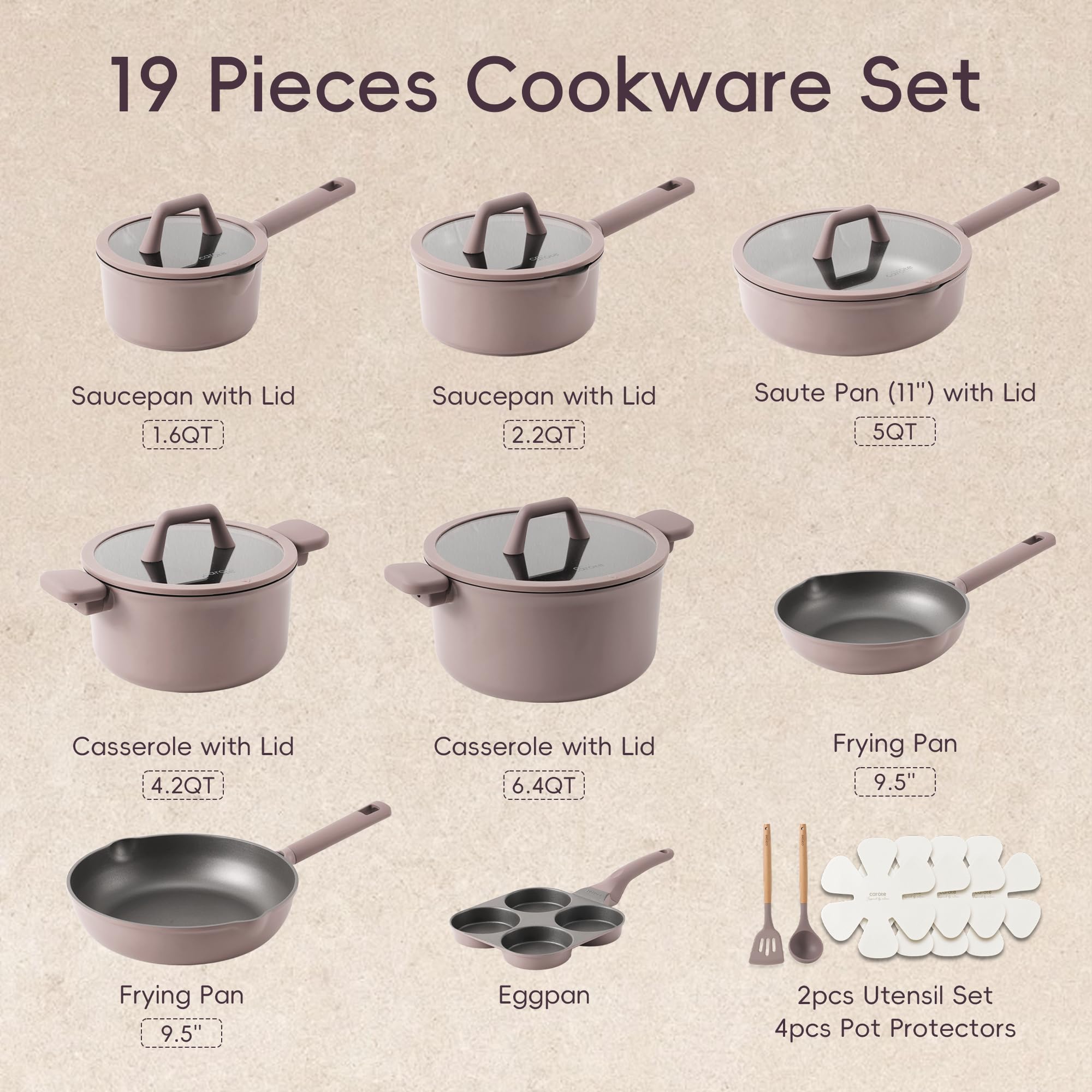 CAROTE granite nonstick coating for easy release and cleanup