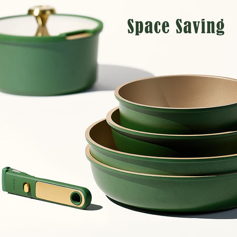 CAROTE cookware with spray-coated bottom resisting residue after cooking.