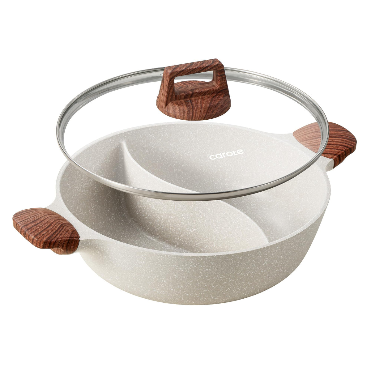 CAROTE hot pot with divider and glass lid for versatile family meals