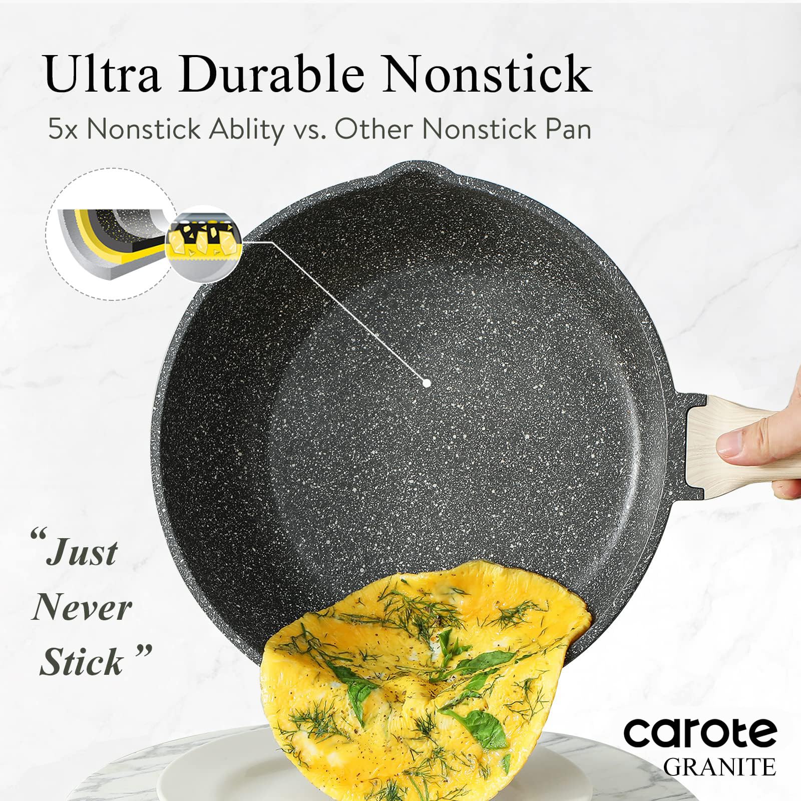 CAROTE induction-base pan ensures quick, even heating on all stoves