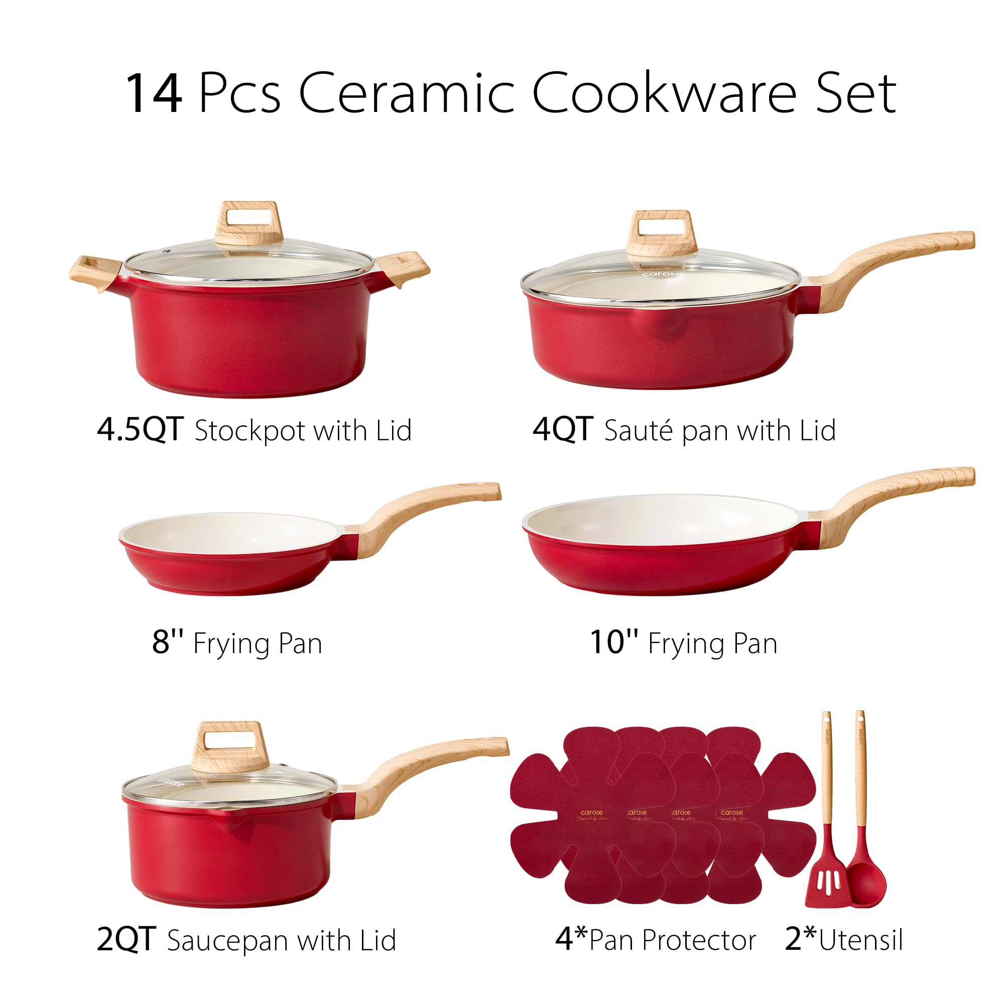 CAROTE pan protectors and kitchen tools for organized storage.