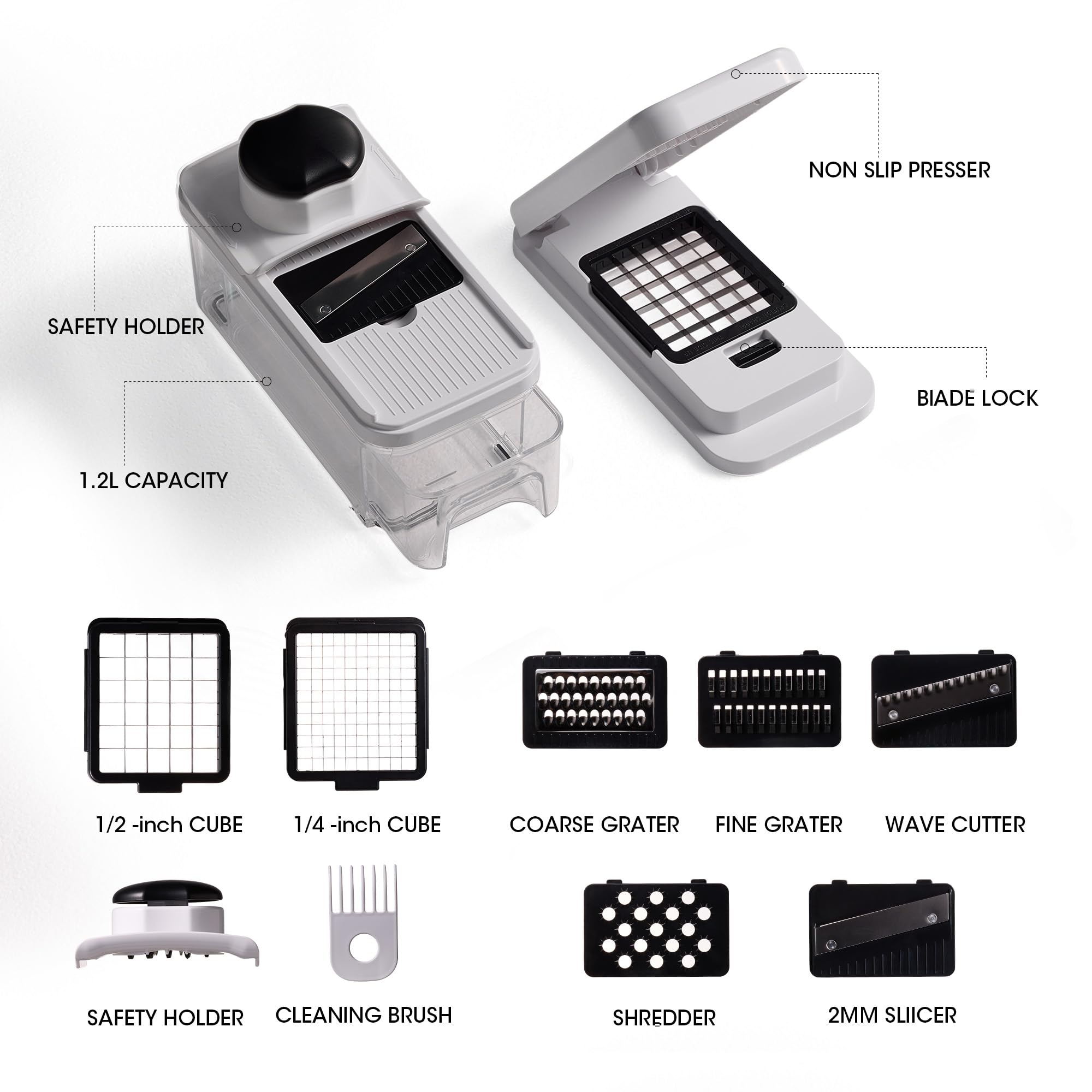 CAROTE mandoline slicer 8 blades enable versatile dicing, slicing, and grating.