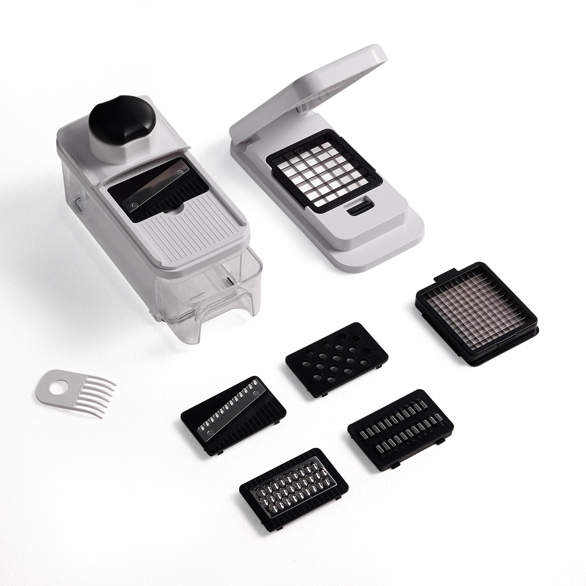 CAROTE mandoline slicer container setup for tidy prep and easy ingredient transfer.