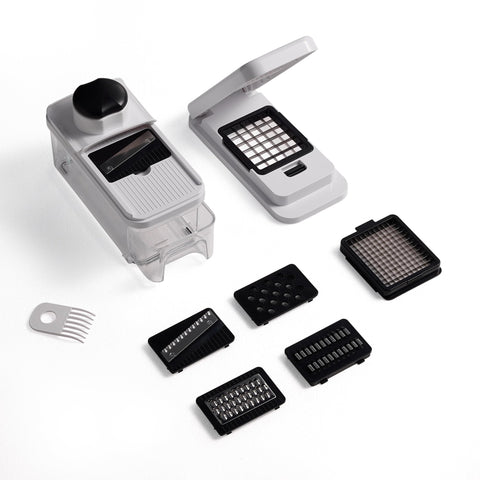 CAROTE mandoline slicer container setup for tidy prep and easy ingredient transfer.