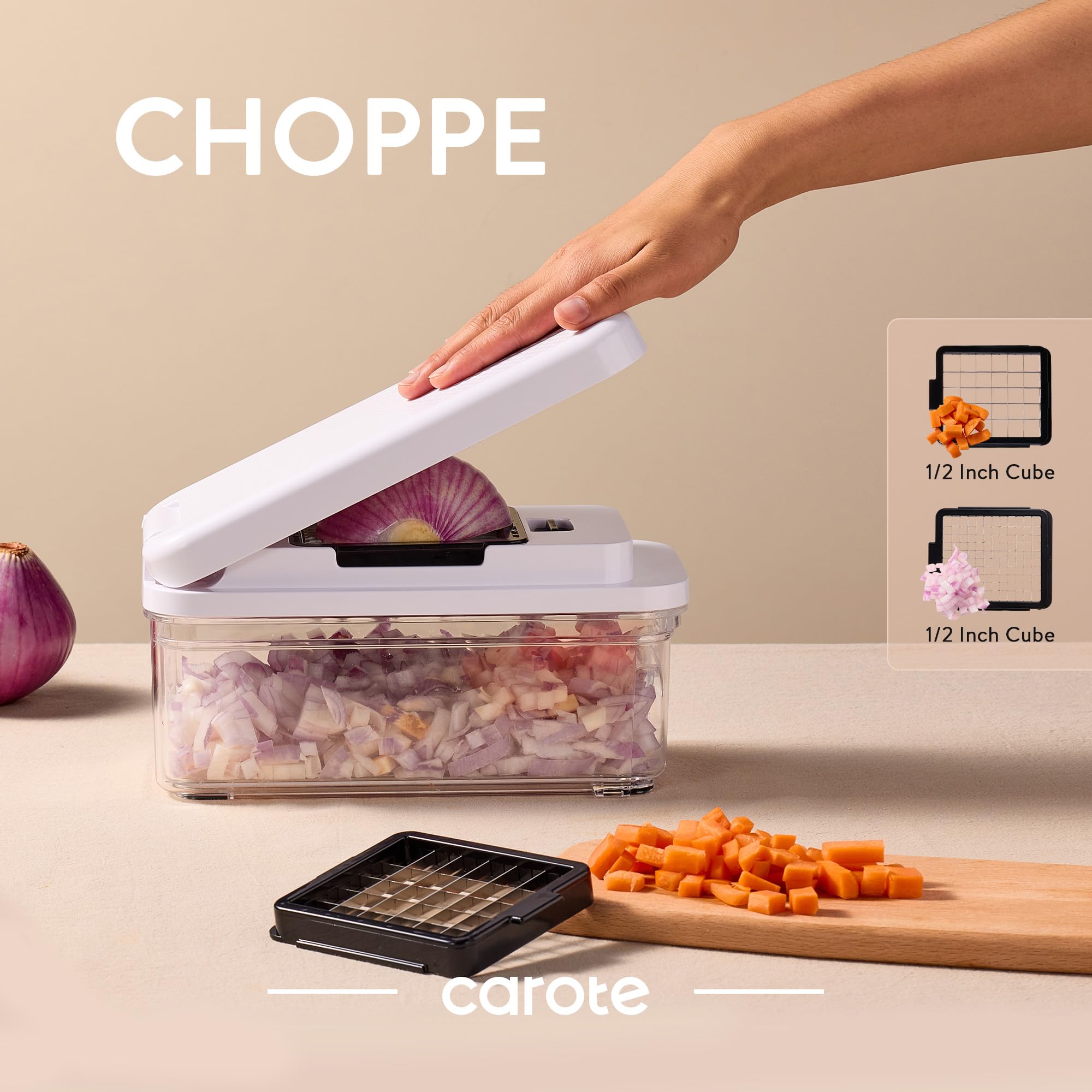 CAROTE non-slip presser provides stable operation on countertops.