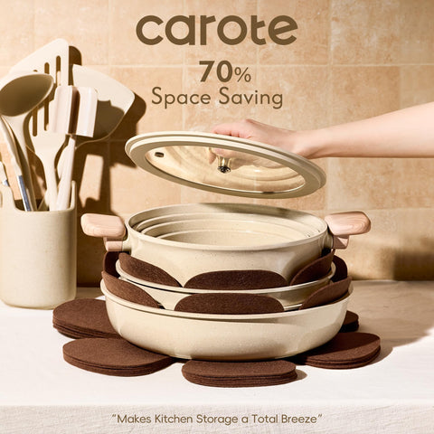 CAROTE nonstick coating close-up shows smooth food release