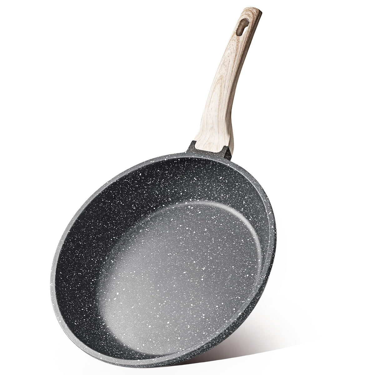CAROTE 8-inch nonstick frying pan front view with granite coating for easy egg release.