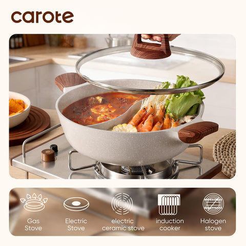 CAROTE nonstick granite base for quick cleanup and minimal oil
