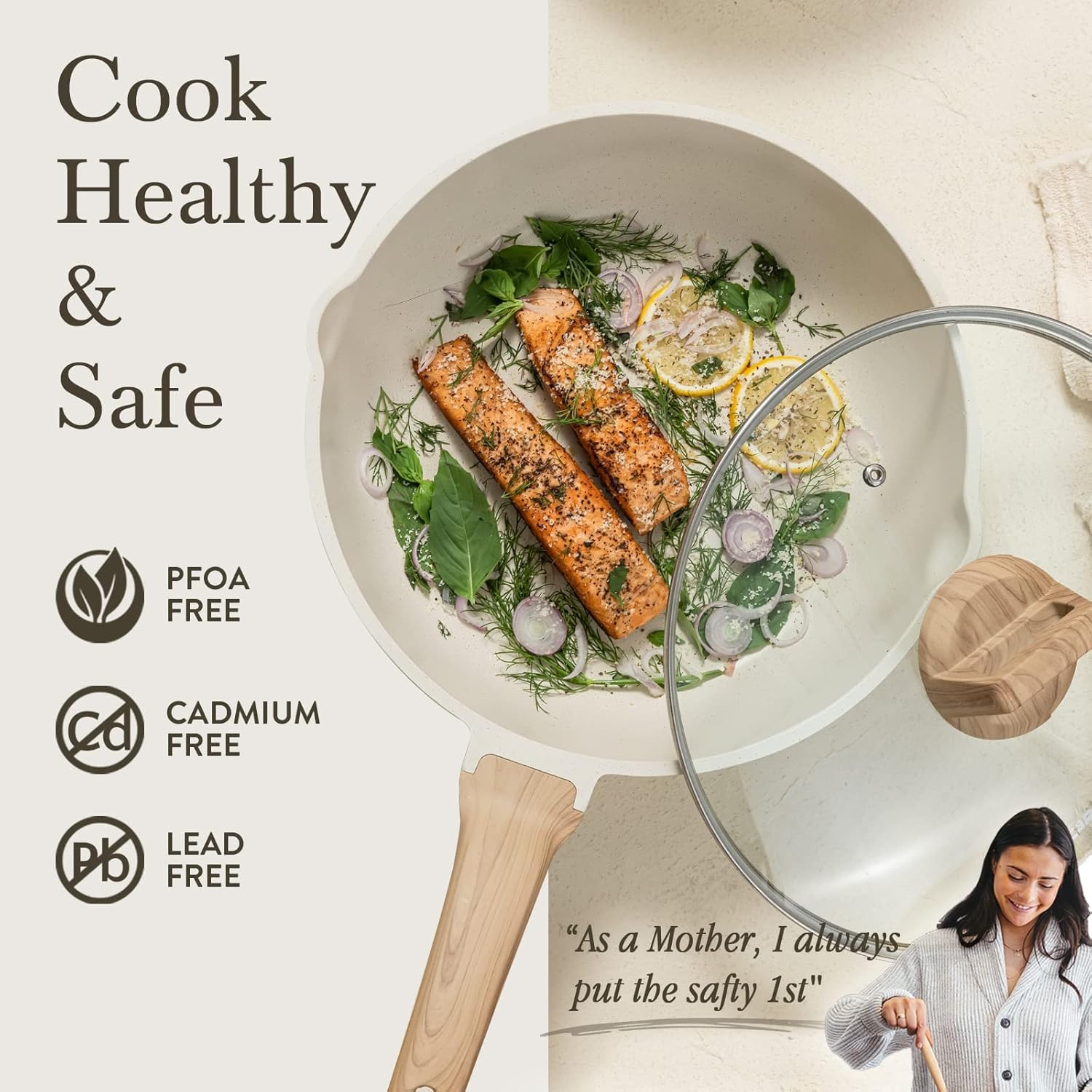 CAROTE nonstick pan with pour spout for clean pouring