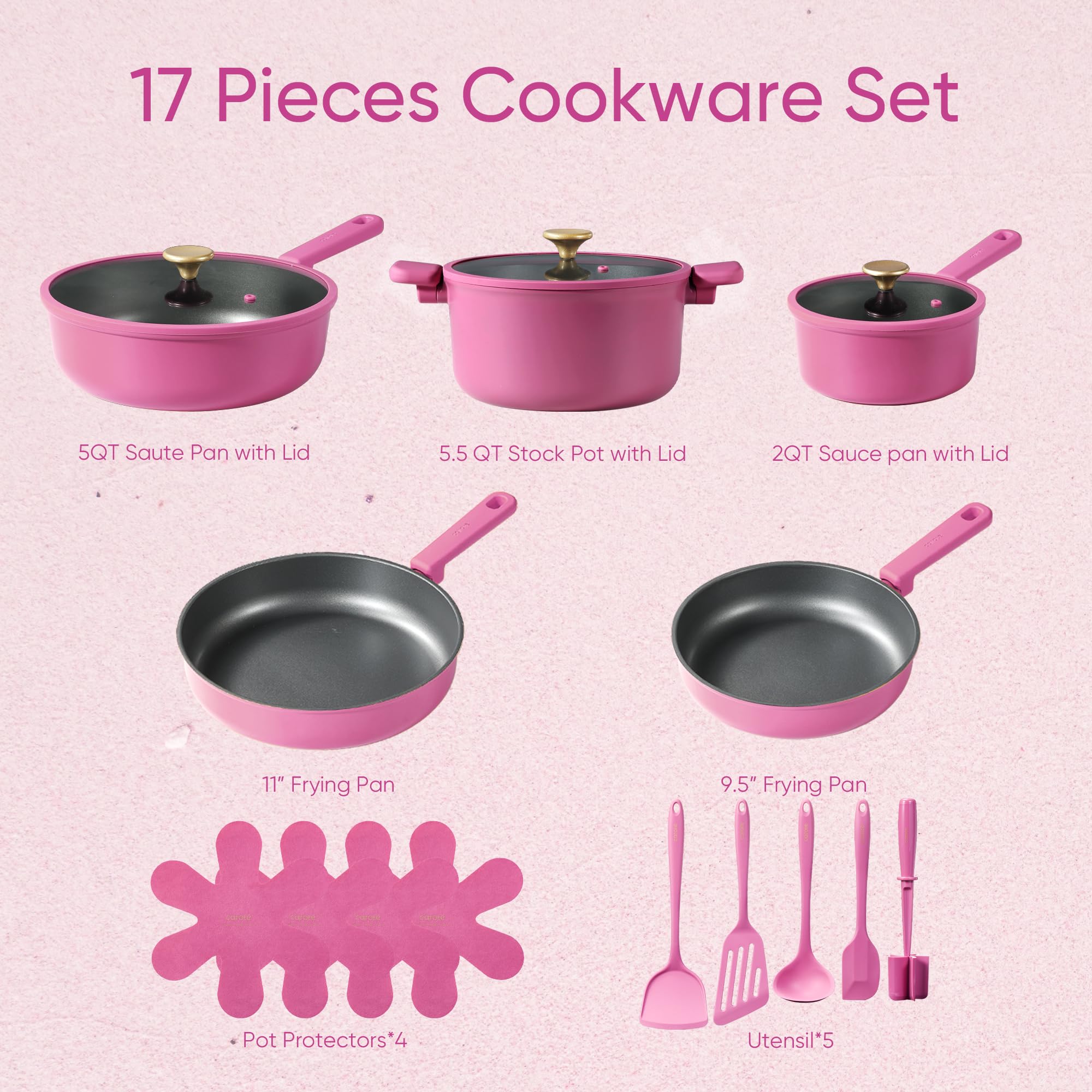 CAROTE nonstick pans 9-5 inch interior for effortless food release