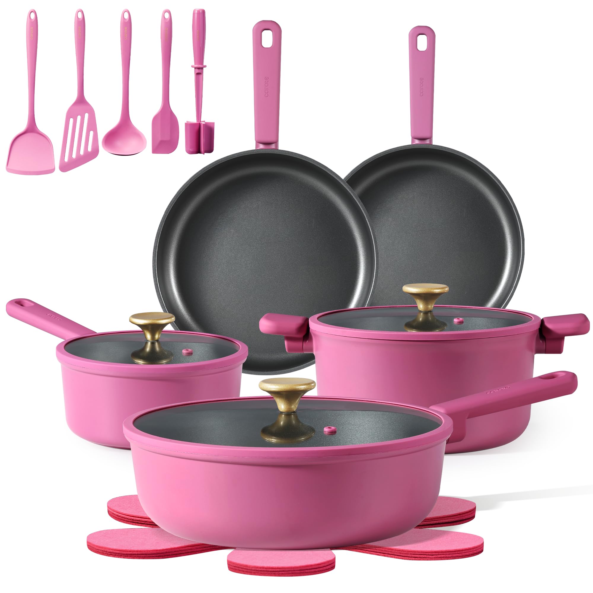 CAROTE nonstick pots and pans set front view with versatile all-in-one cookware