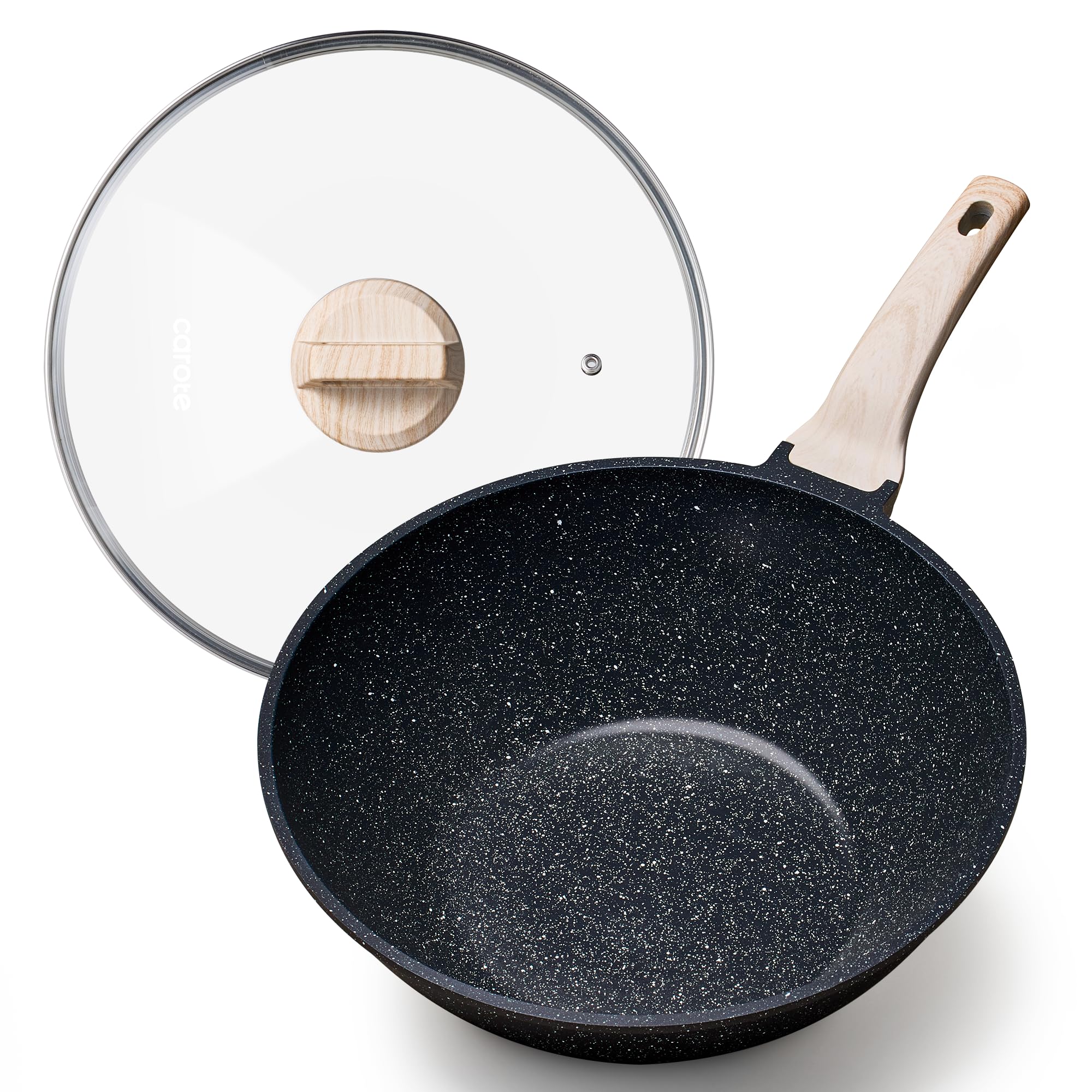 CAROTE 12-inch nonstick wok with lid for healthier cooking and less oil.