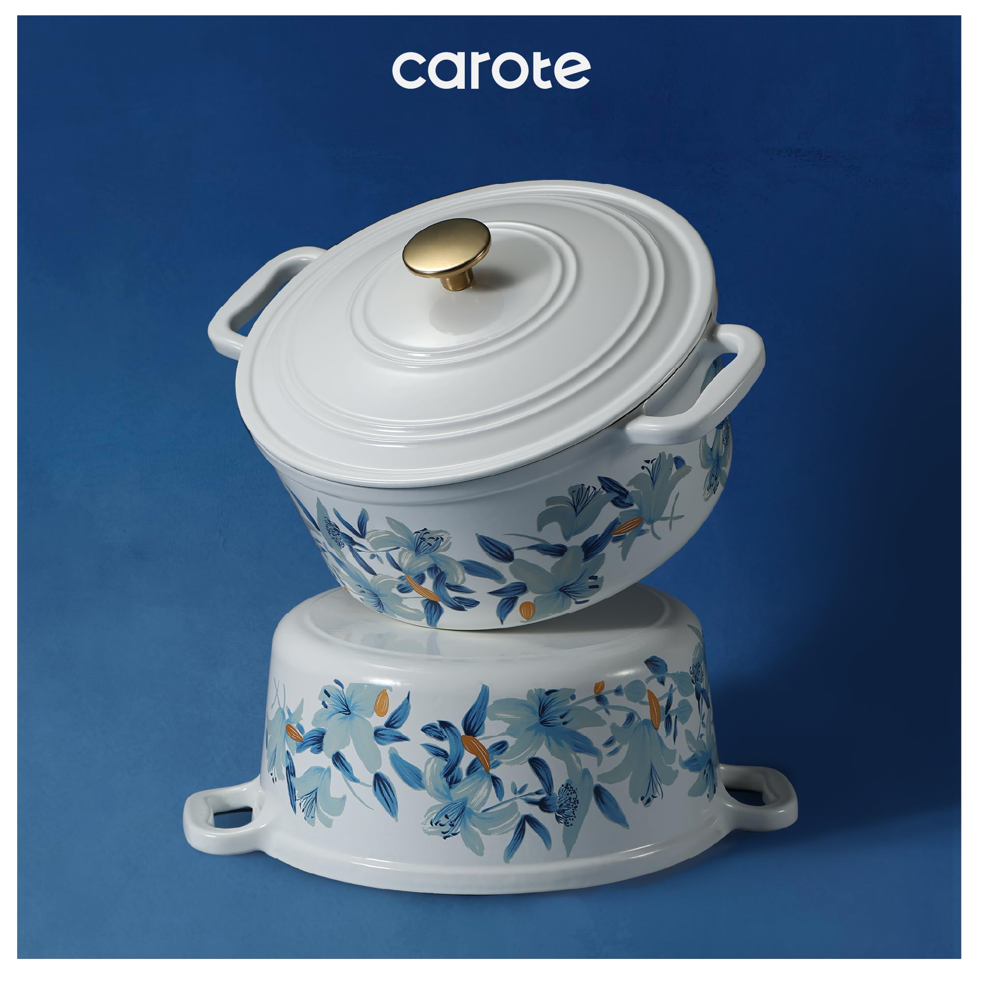 CAROTE floral oven gloves provide comfortable grip during cooking.