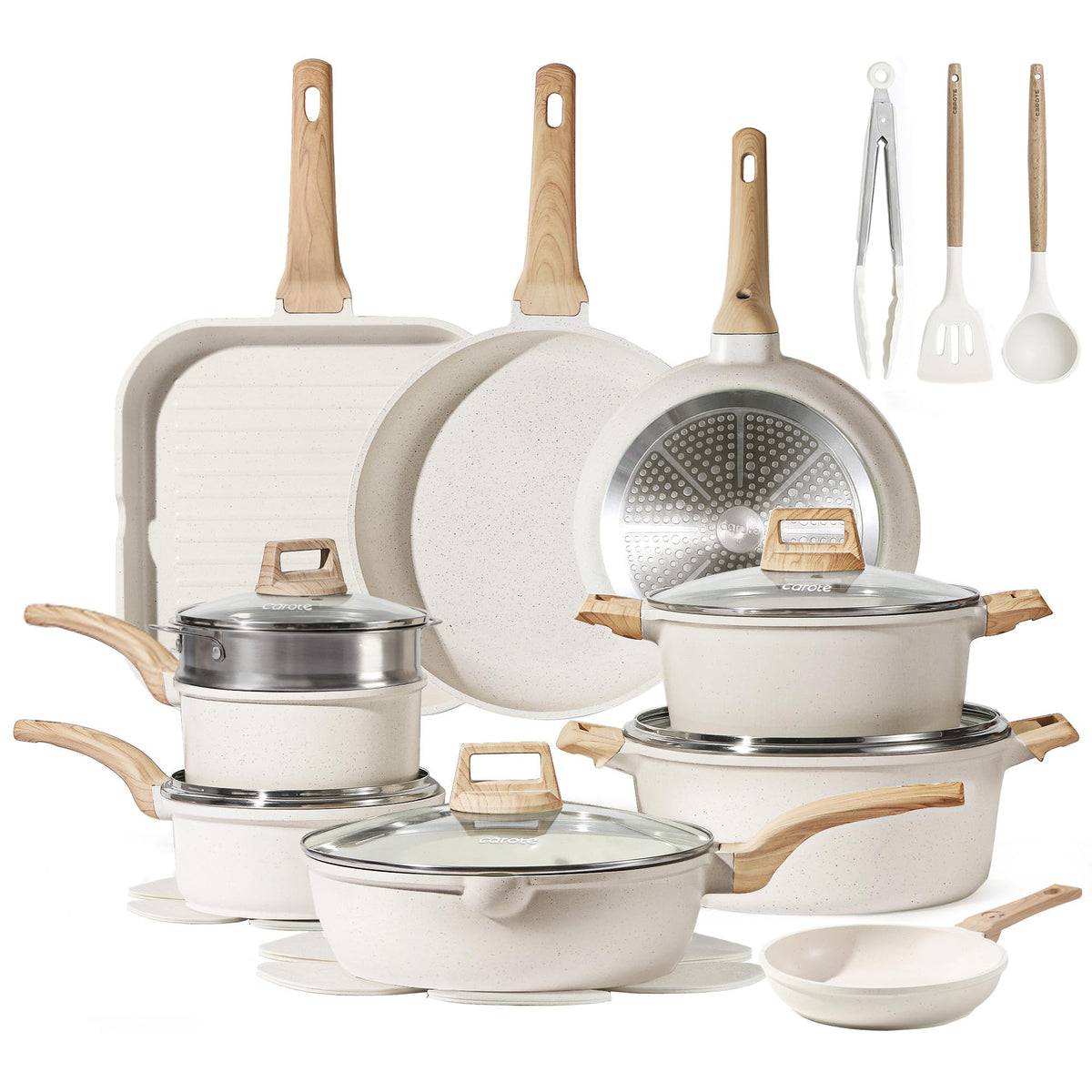 CAROTE pots and pans set induction-base for durable, versatile cooking.