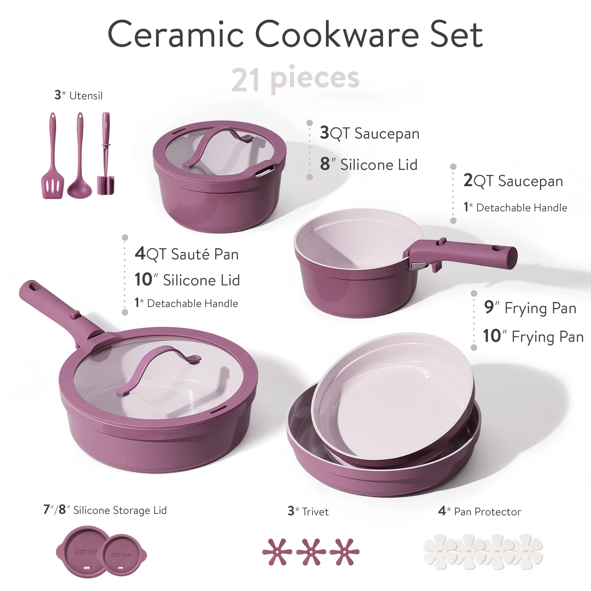 CAROTE removable-handle pots and pans enabling compact storage and flexible cooking