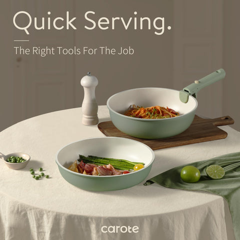 CAROTE removable handles and utensil set support flexible cooking.