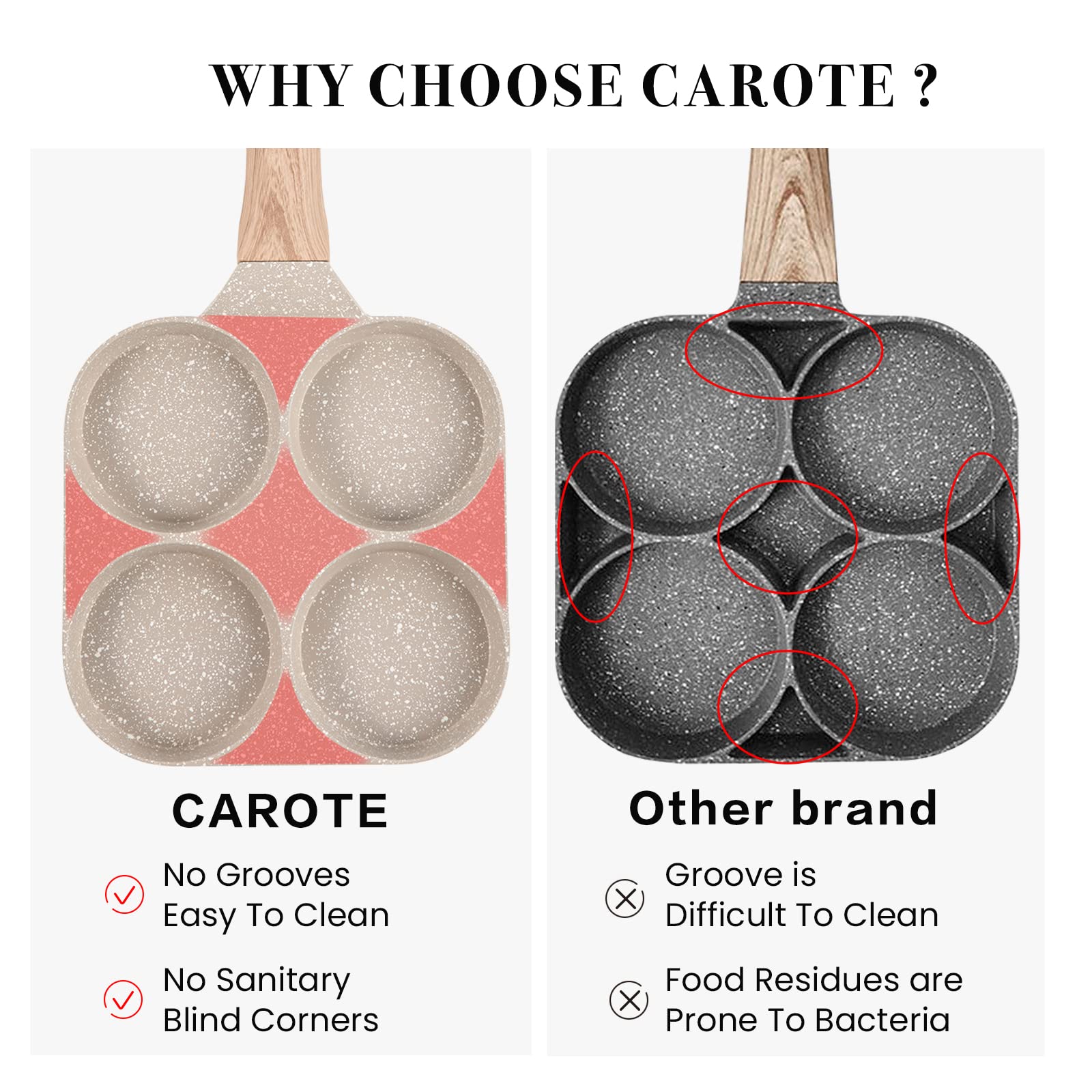 CAROTE rivetless interior design makes cleanup effortless after cooking