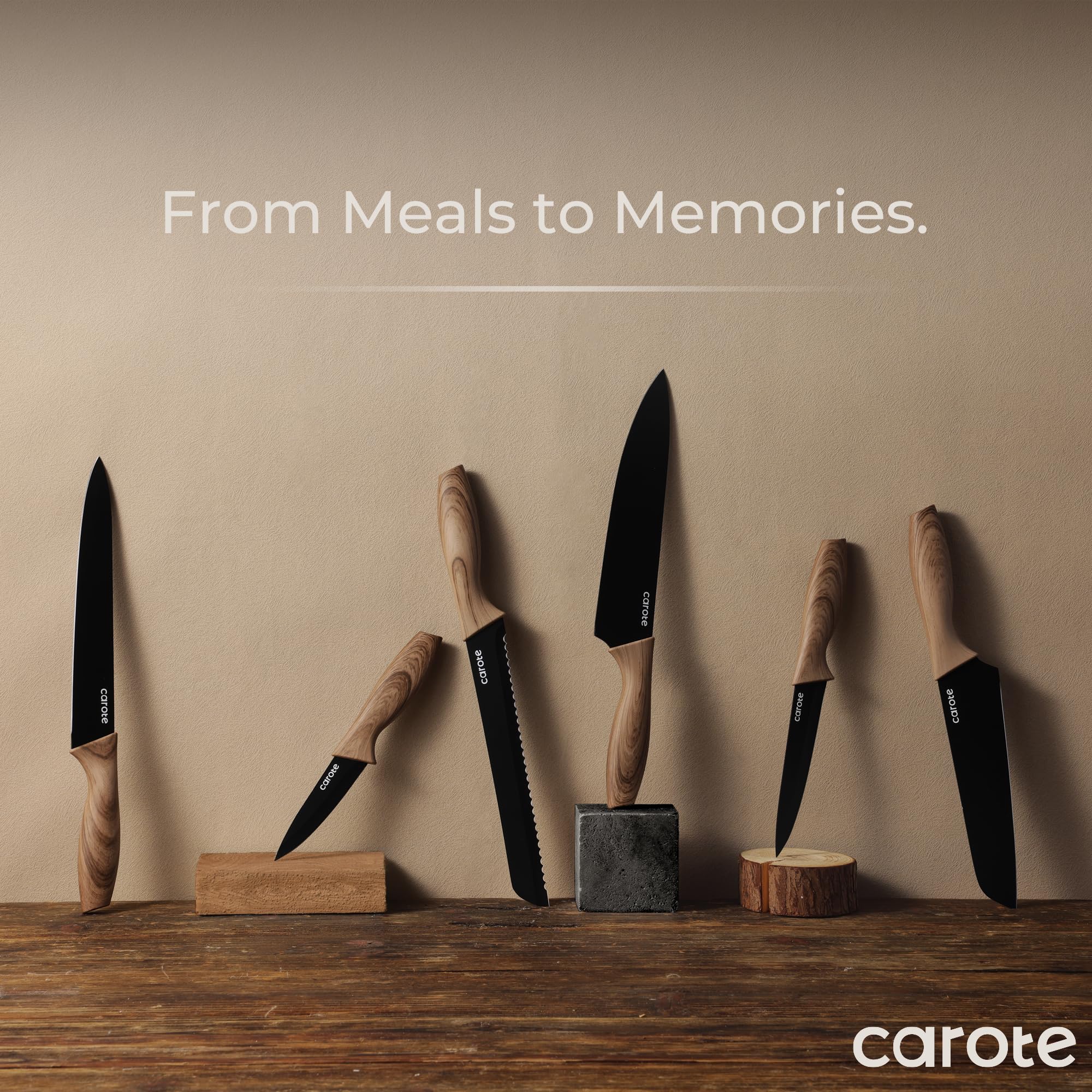 CAROTE rustproof kitchen knives maintain shine and performance over time.