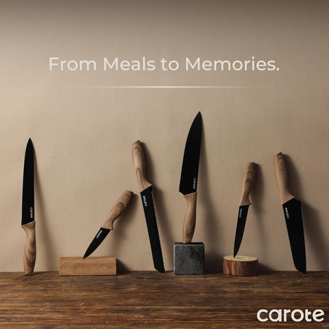 CAROTE rustproof kitchen knives maintain shine and performance over time.