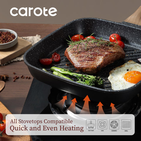 CAROTE secure cool-grip handle remains cool to touch during cooking.