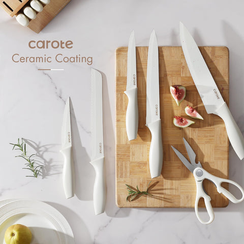CAROTE serrated bread knife ceramic-coated for clean, even slices.