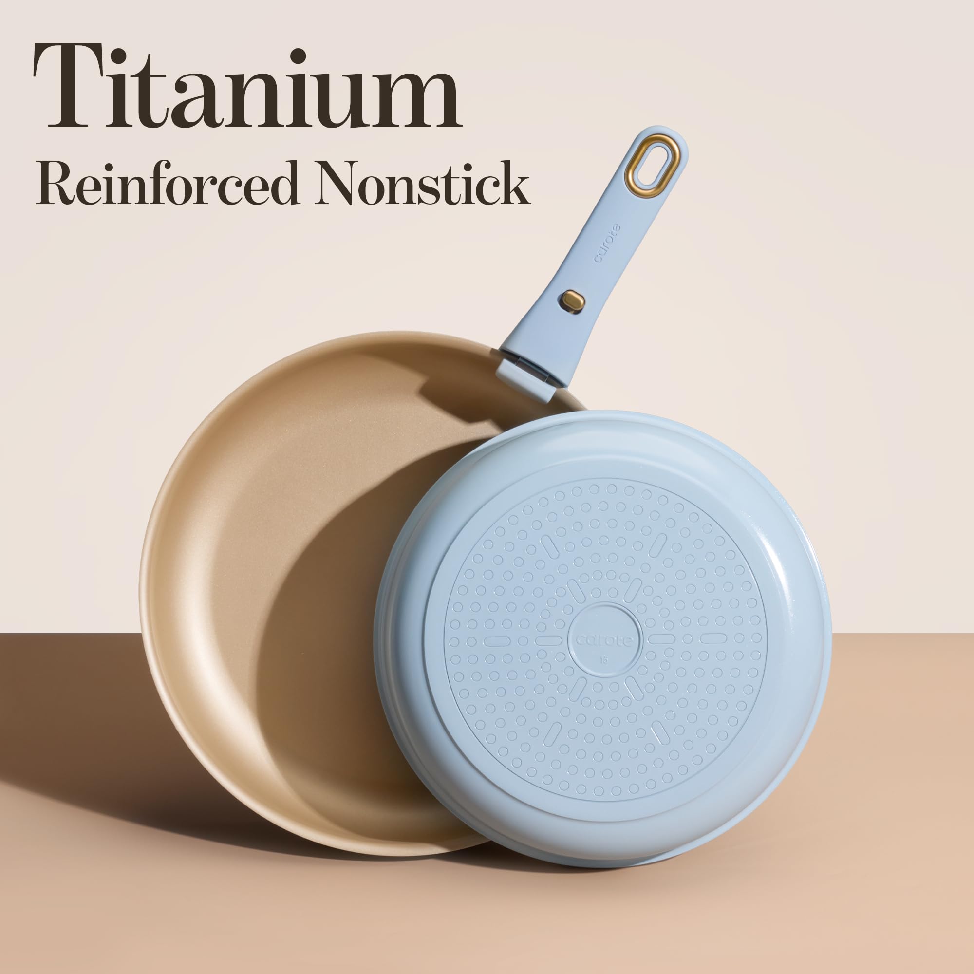 CAROTE silicone lid for 12-inch pan enables steam control and spill-free cooking.