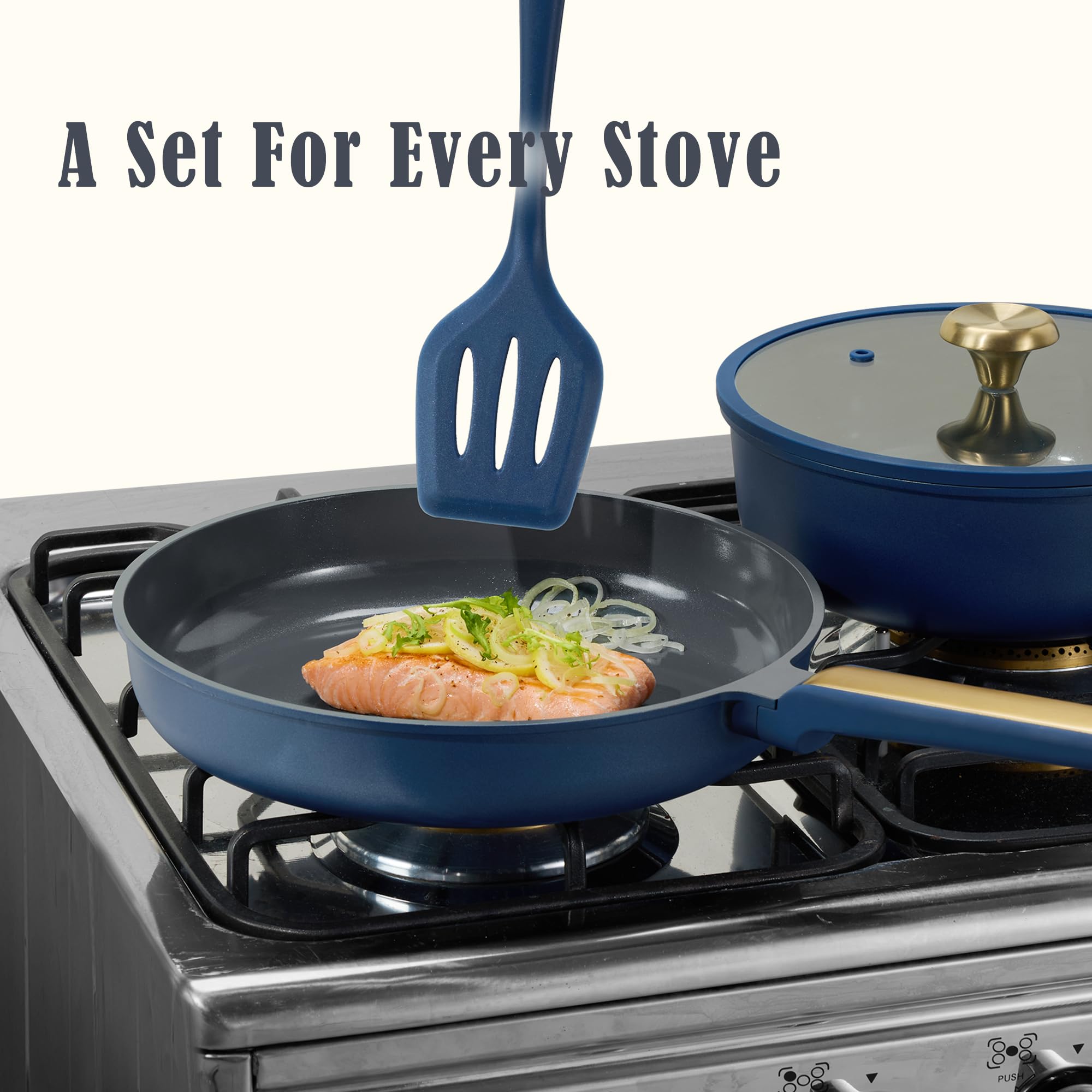 CAROTE silicone spatula included with nonstick pans for safe release and cleanup