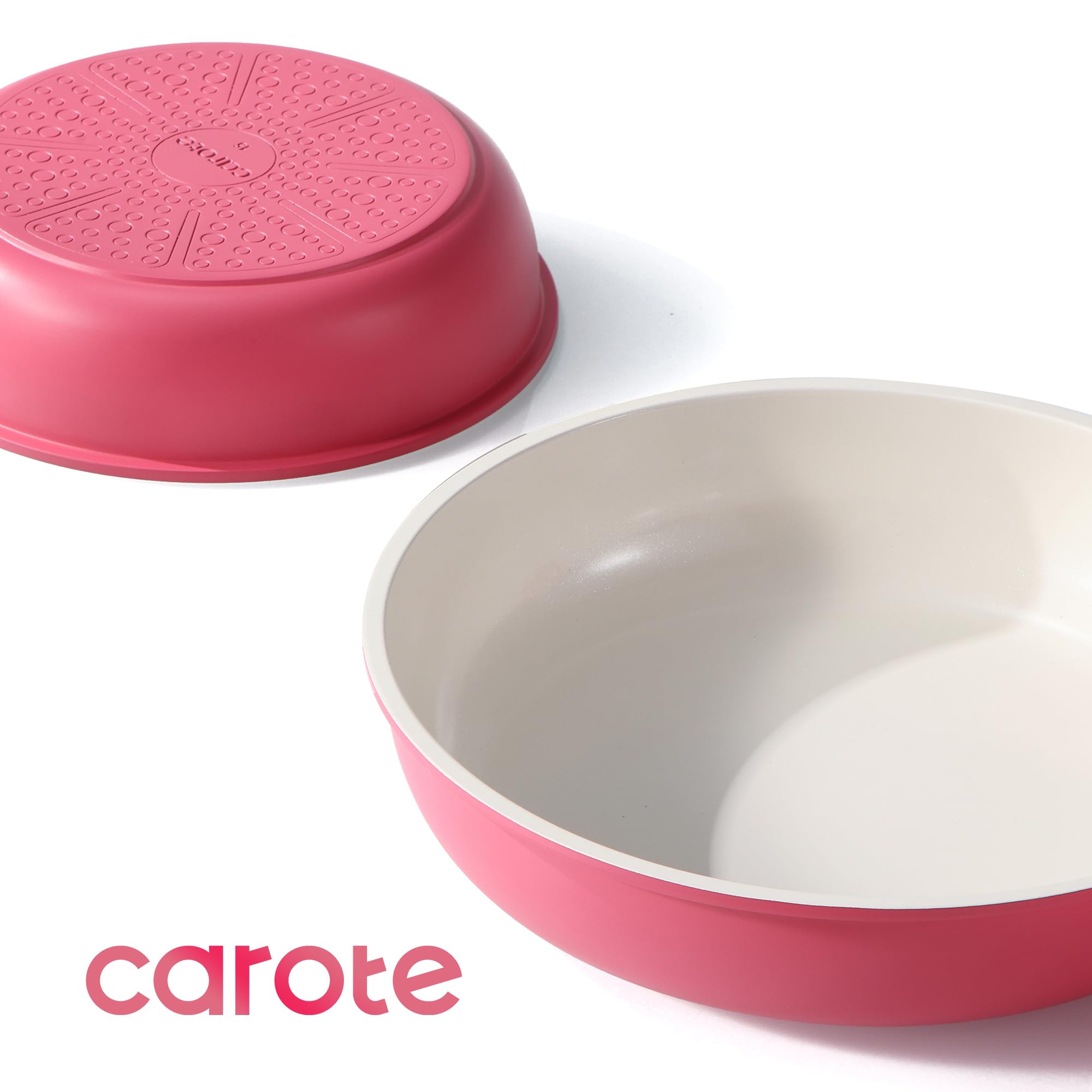 CAROTE silicone spatula and pot protector aiding smooth use and storage.