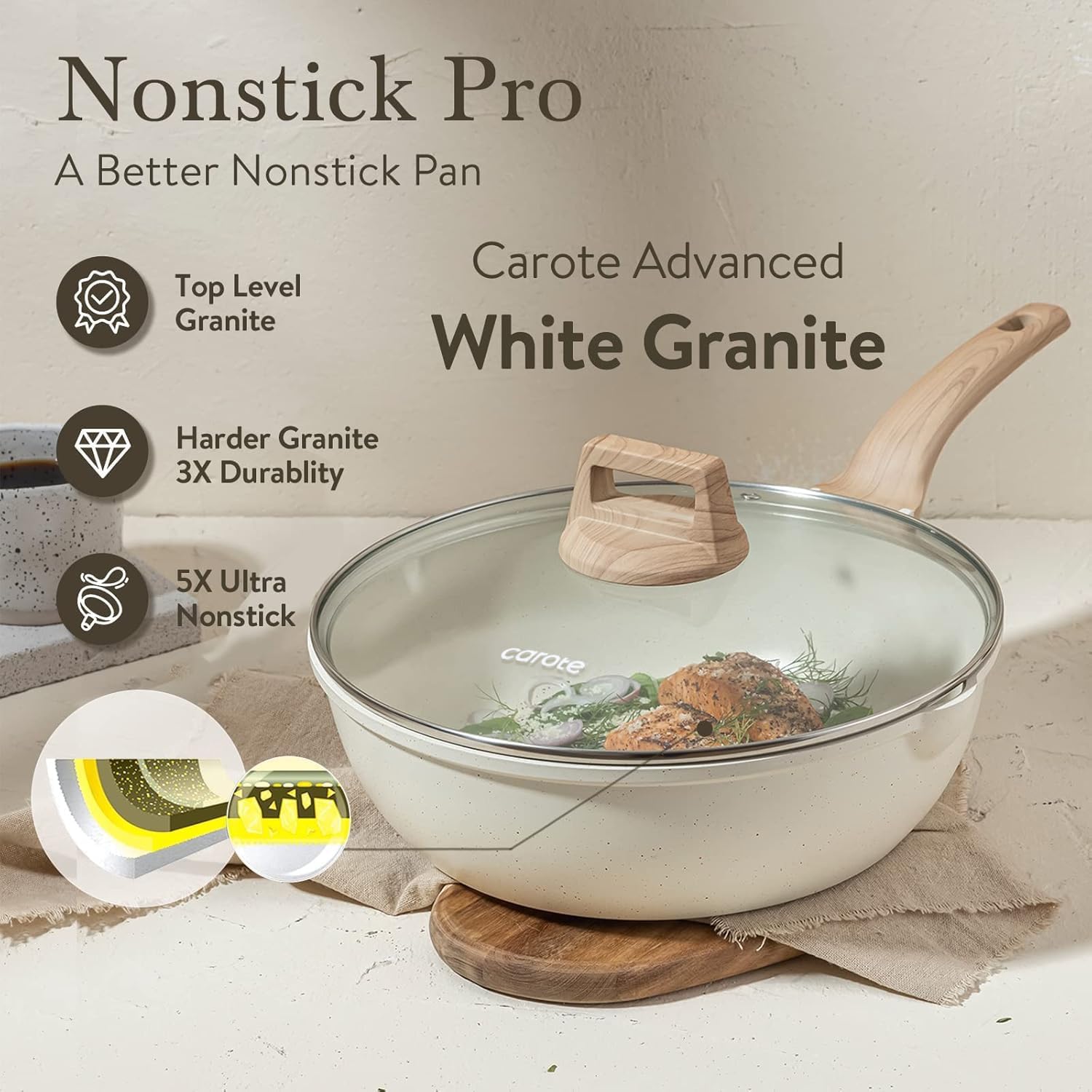 CAROTE tempered glass lid to monitor cooking with minimal splashes