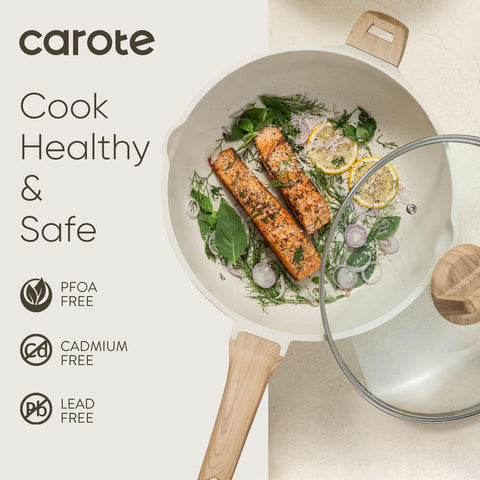 CAROTE tempered glass lid lets you monitor cooking and limit splashes