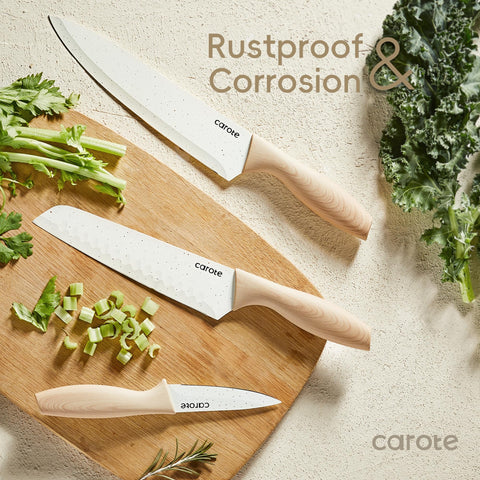 CAROTE wood grain handle offers ergonomic, slip-free grip.