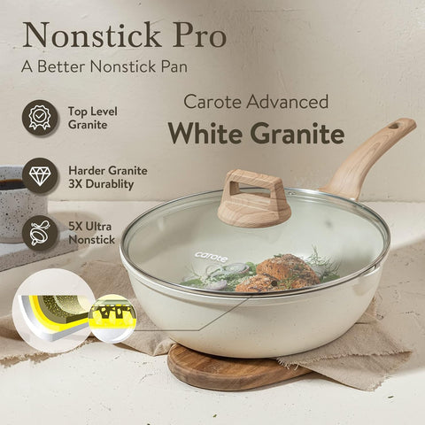 CAROTE wooden handle stays cool for comfortable grip during cooking.