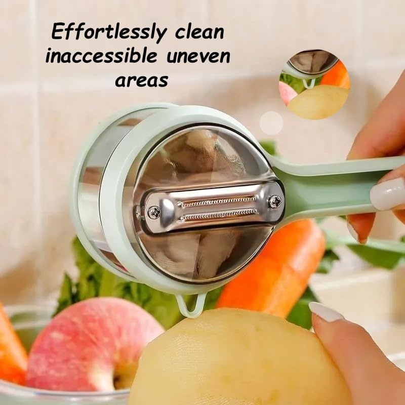 Carrie Rowe double-sided stainless peeler for efficient fruit and vegetable peeling.