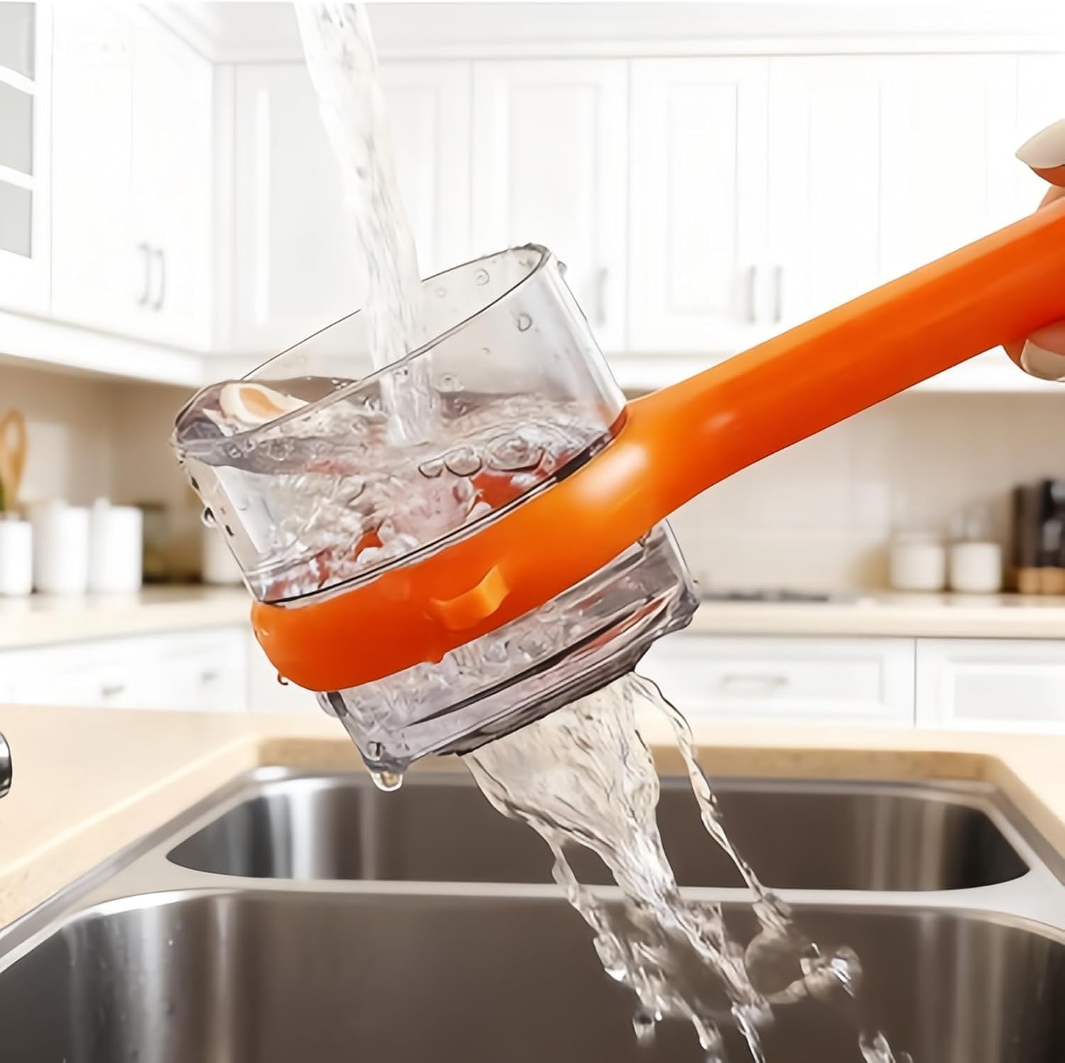 Carrie Rowe peeler with integrated container catches peels to reduce mess.