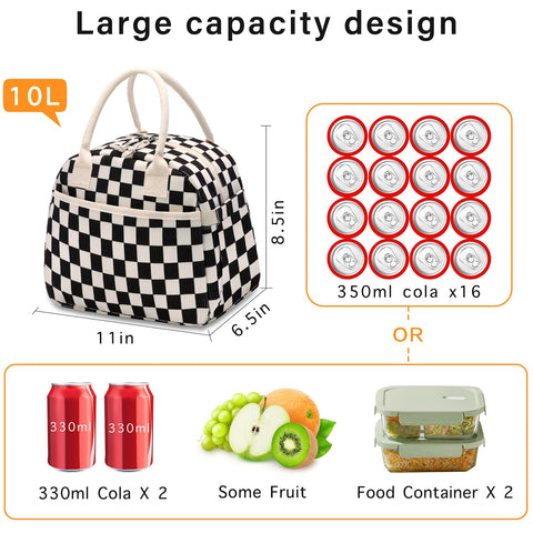 Carry Bloom checkered lunch bag waterproof exterior protects meals on the go.