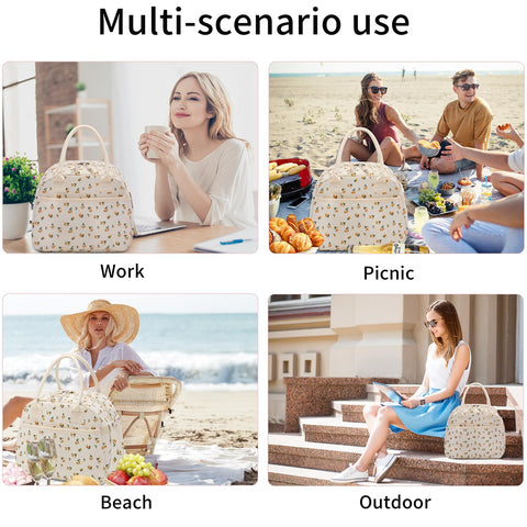 Carry bloom lunch bag large capacity for lunch containers, fruit, and snacks.